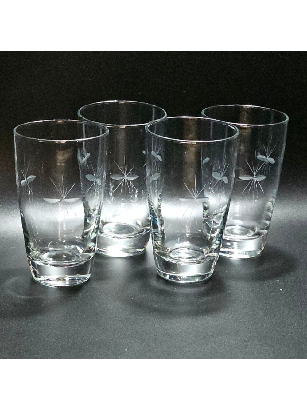 4 Libbey Starglow Highball Glasses 5.5” cut glass starlight stars MCM 12oz